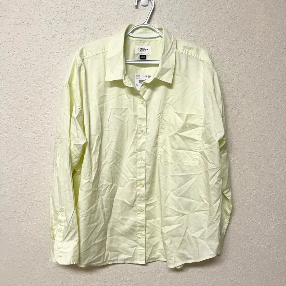 NWT American Eagle Men's Size XL Long Sleeve Fit Button Down Shirt Light Yellow